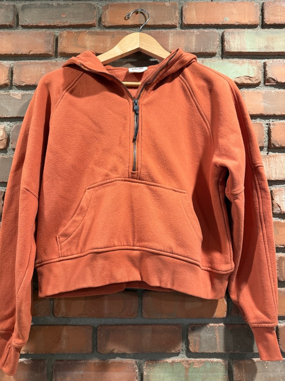 Sacre Rust Half-Zip Hooded Fleece Pullover